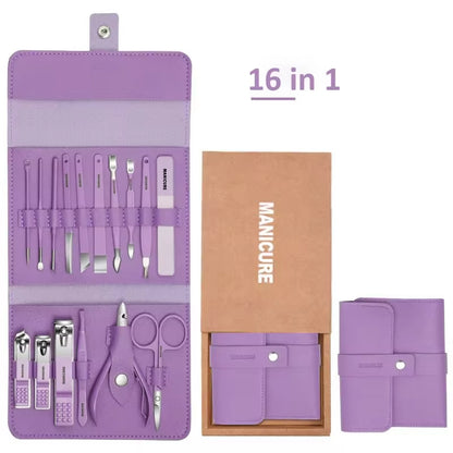 KIT DE MANICURE Y PEDICURE PREMIUM DE 16 PIEZAS